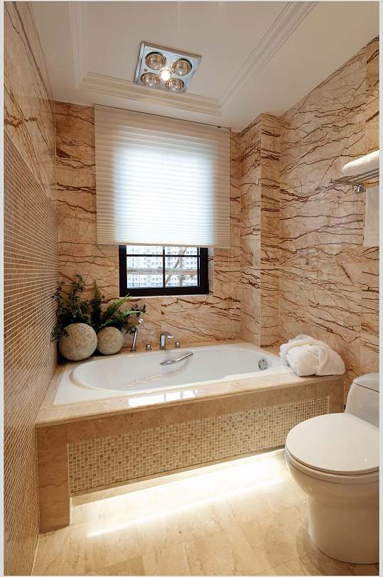 暖褐色墙面浴缸卫生间美式二居室图片