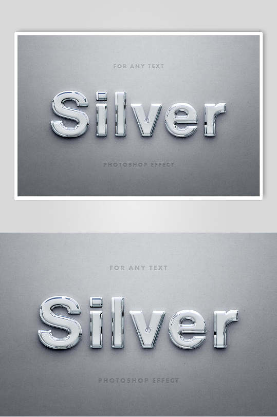 银色英文立体金属光泽文字特效样机-众图网