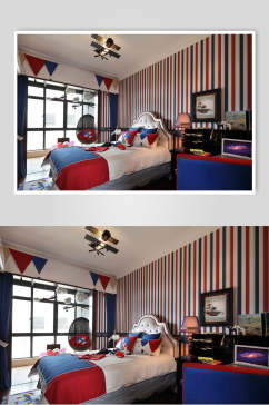 美式彩色条纹大户型卧室图片