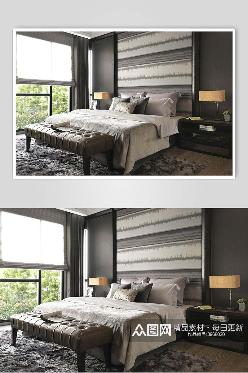 优雅清新床单窗户卧室家装设计图片素材