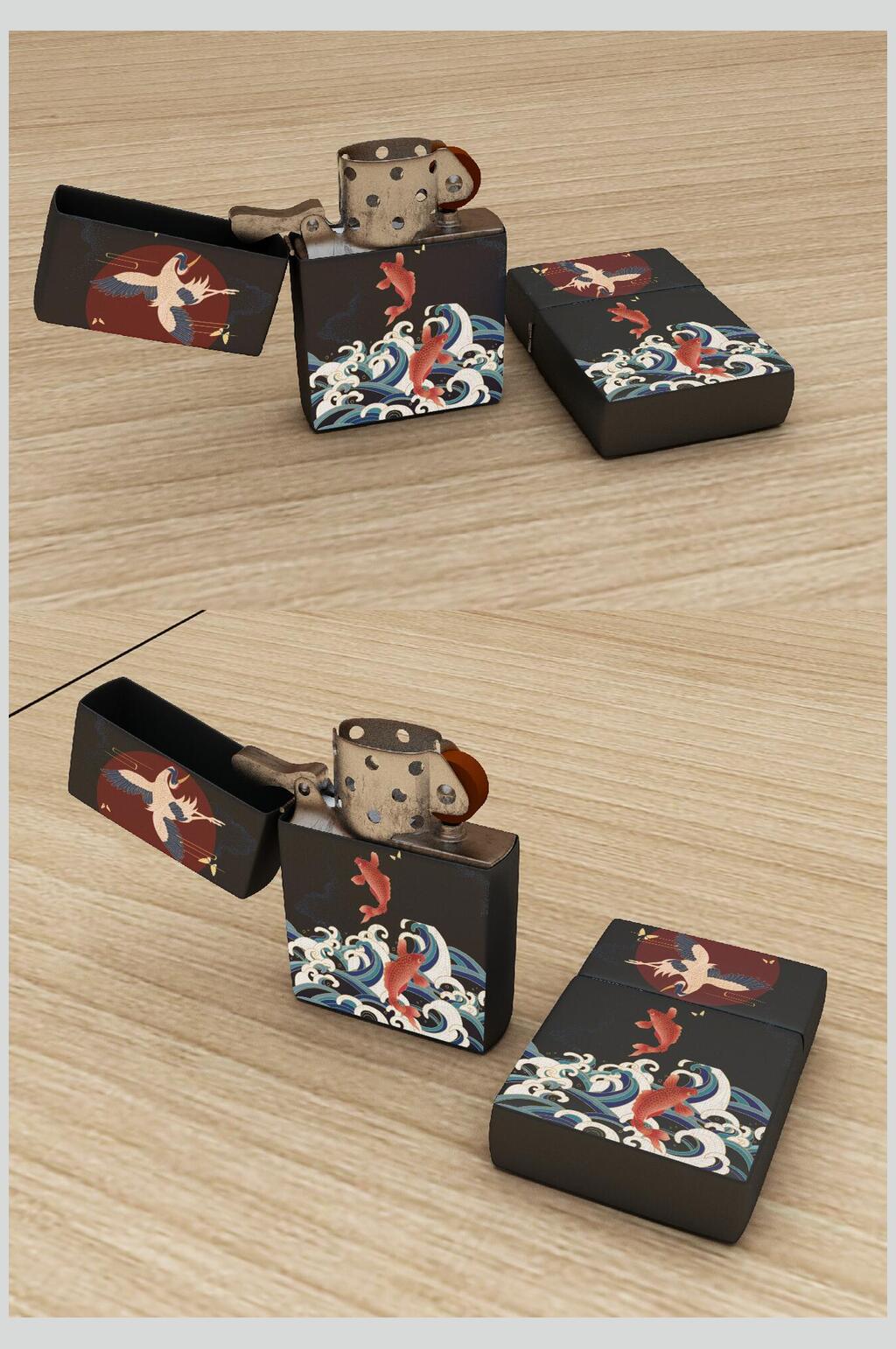 立体方形海浪中国风文创品牌样机素材