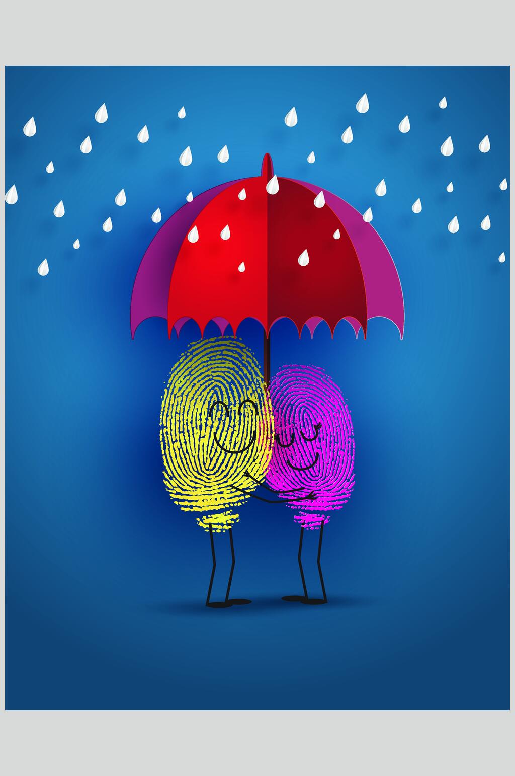 简约指纹红色雨伞可爱剪贴画矢量素材素材