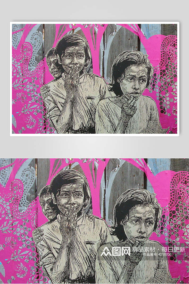 粉色剪纸风街头墙面涂鸦图片素材