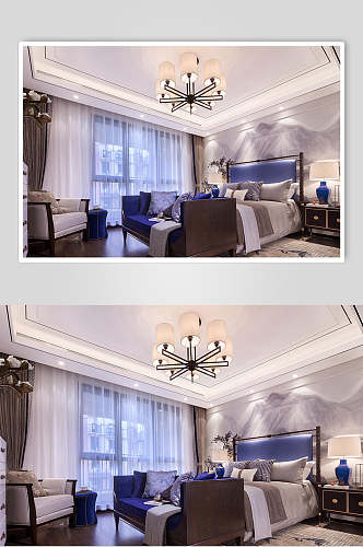 优雅清新吊灯窗帘卧室家装设计图片