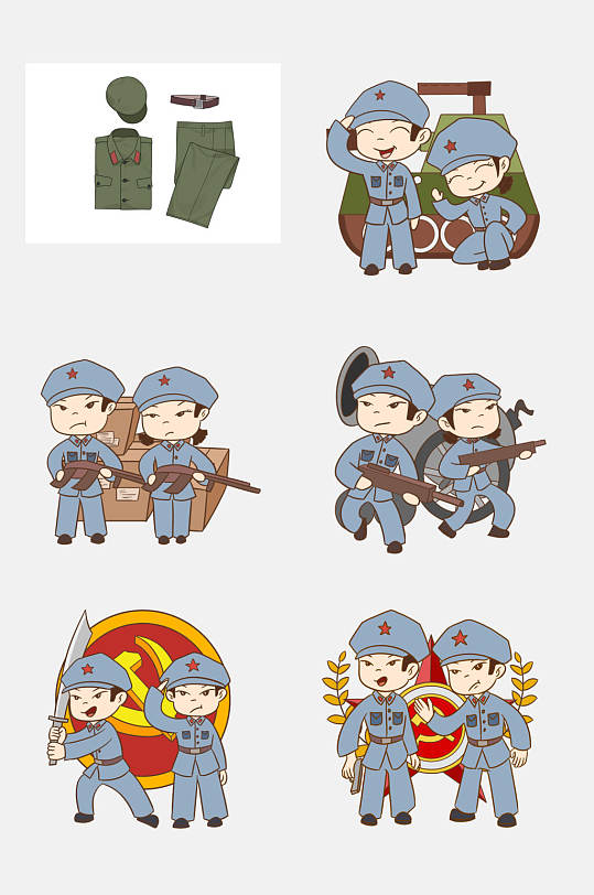 可爱衣服创意蓝士兵解放军免抠素材