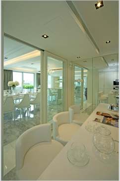 白色简约餐厅桌椅欧式别墅图片