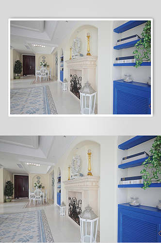 蓝黄地毯时尚高端创意客厅设计图片