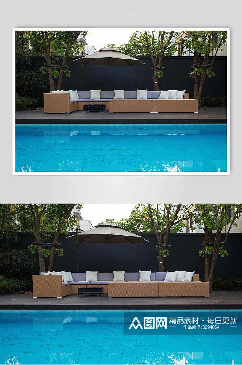 个性大气泳池抱枕复古装修设计图片素材