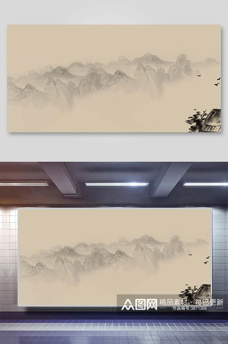 山脉古典中国风水墨banner背景素材