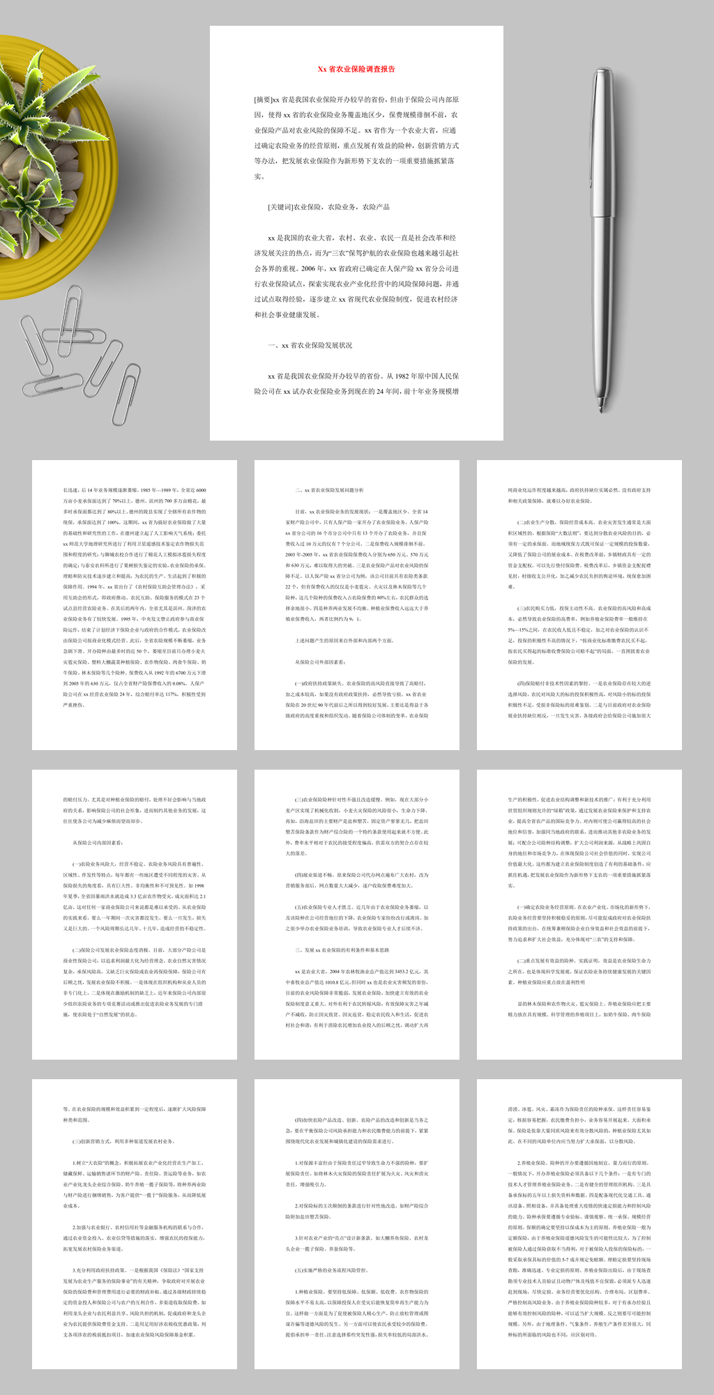 Xx省农业保险调查报告WORD素材