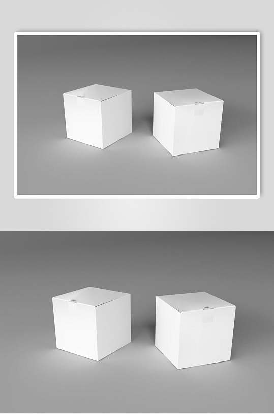 立体方块灰包装盒白底贴图样机