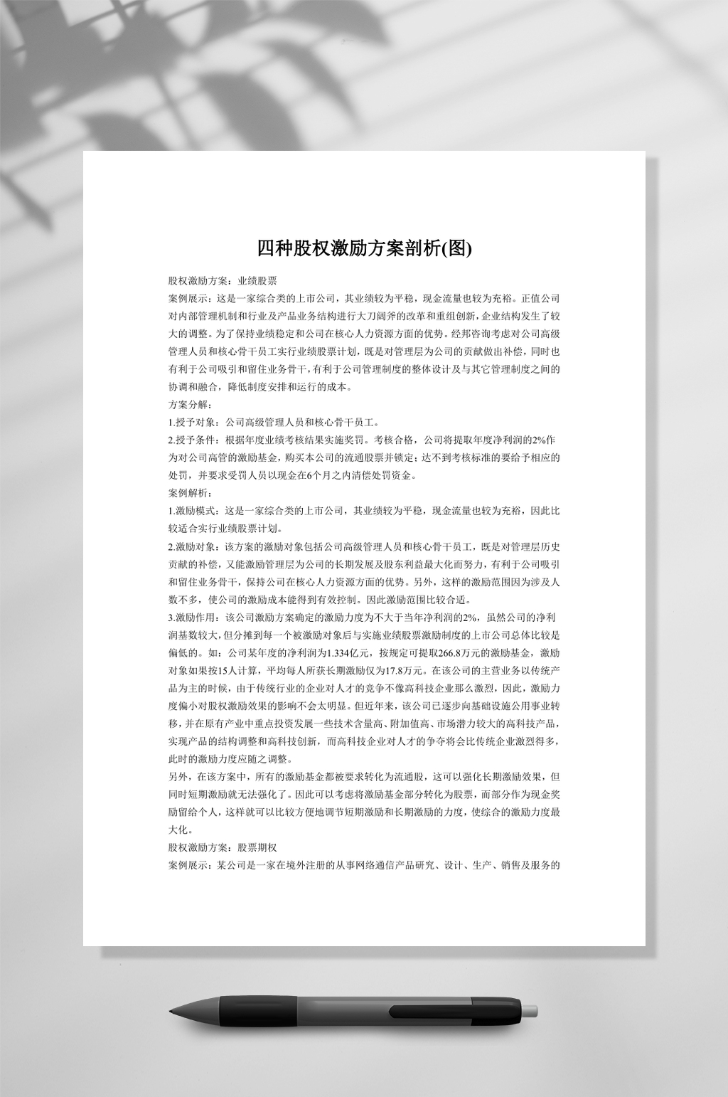 四种股权激励方案WORD素材