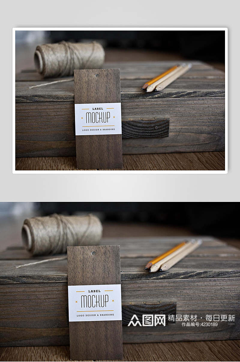 英文木板服装物料标签吊牌样机素材