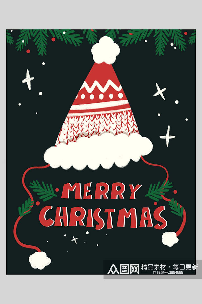 黑色圣诞帽子圣诞节插画海报素材