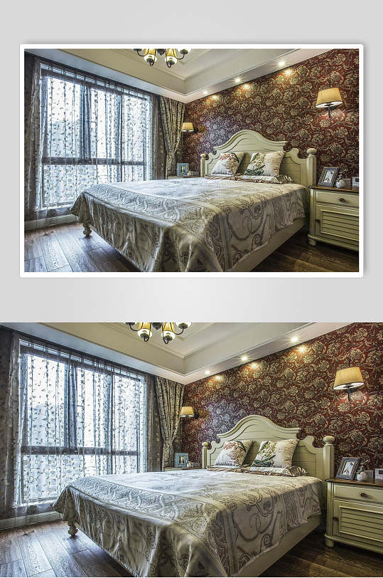 简约大气壁灯窗帘卧室家装设计图片
