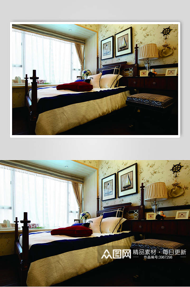 优雅清新相框窗帘卧室家装设计图片素材