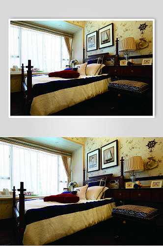 优雅清新相框窗帘卧室家装设计图片