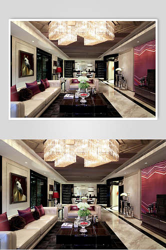 电视高端创意吊灯黄红客厅设计图片