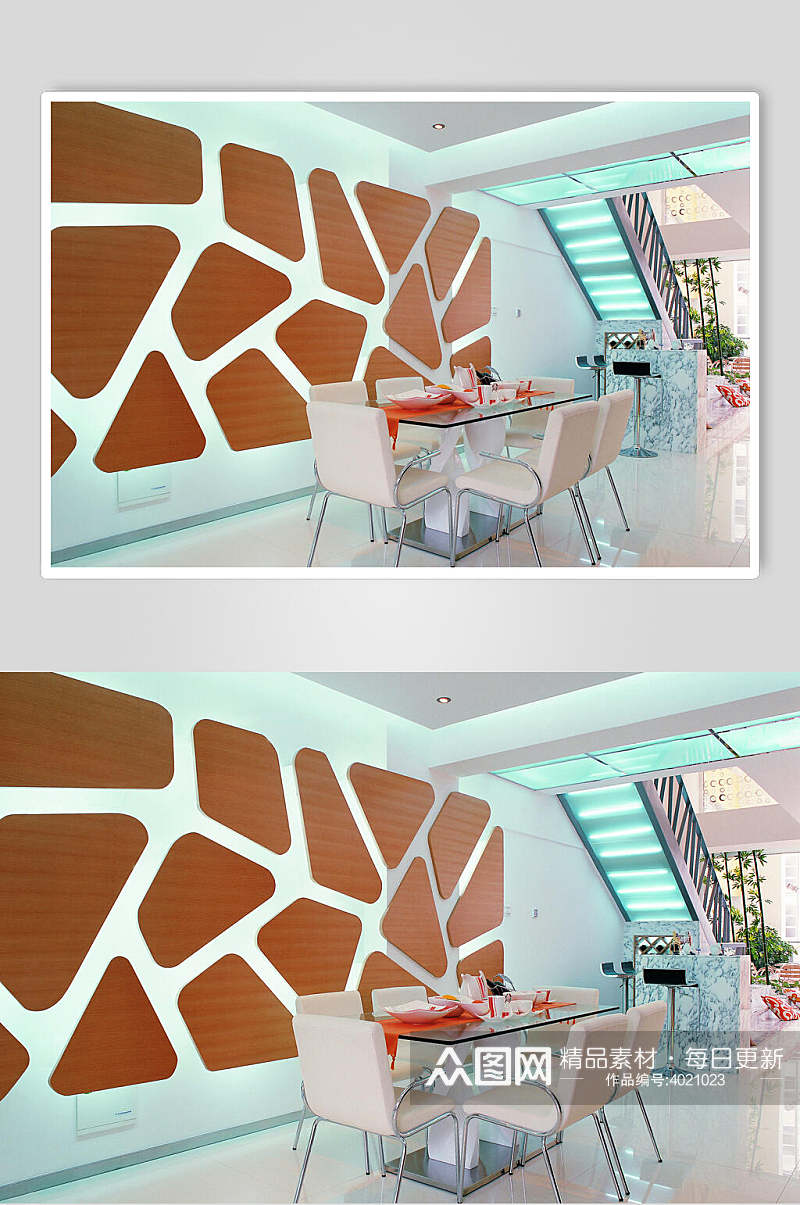 创意形状墙壁玻璃餐桌餐厅装修图片素材