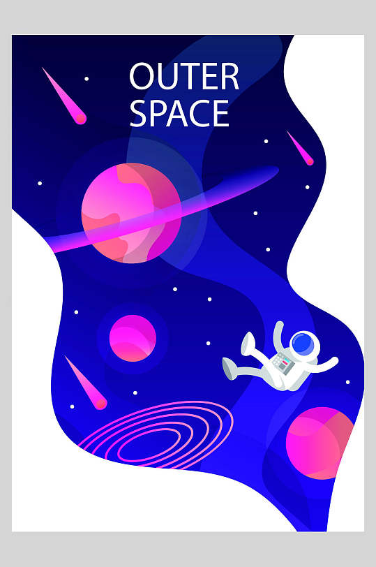 宇航员卡通手绘宇宙矢量插画海报
