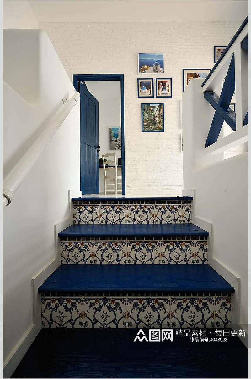 地中海风格白蓝搭配复式跃层室内设计图片素材