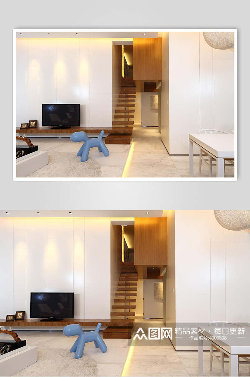 现代简约风护墙板复式跃层室内设计图片素材