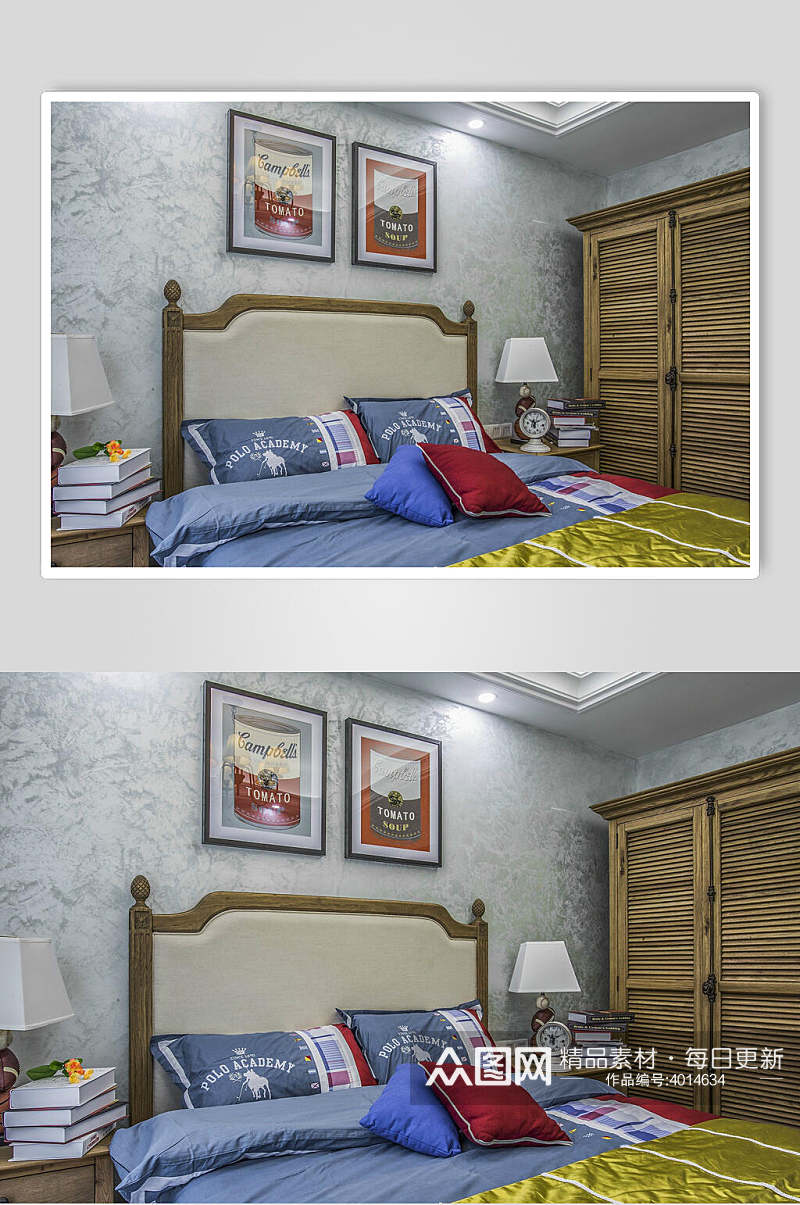 蓝色卧室美式大户型图片素材