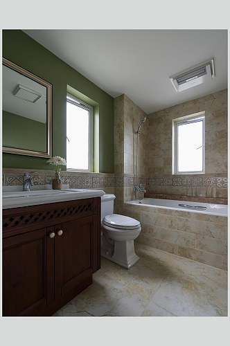 绿色乳胶漆瓷砖碰撞洗手间田园图片
