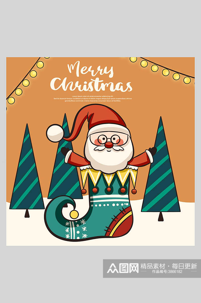 创意可爱动画圣诞老头圣诞节插画海报素材