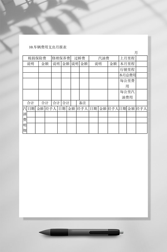 车辆费用支出月报表WORD