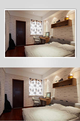 白色字母壁纸复式跃层室内设计图片摄影图