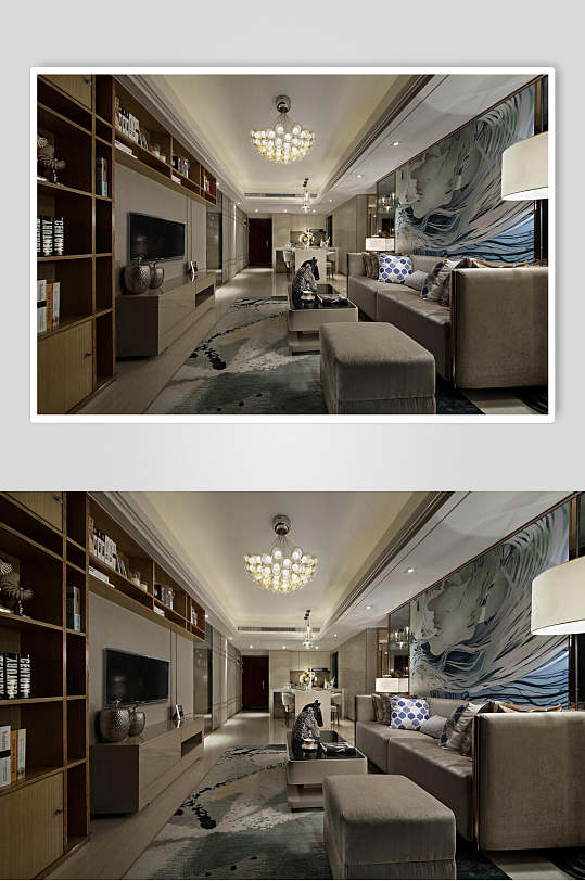 柜子电视高端创意黄色客厅设计图片