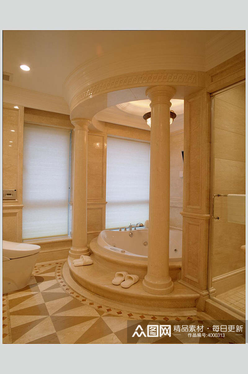 欧式罗马柱浴室浴缸复式跃层室内设计图片素材