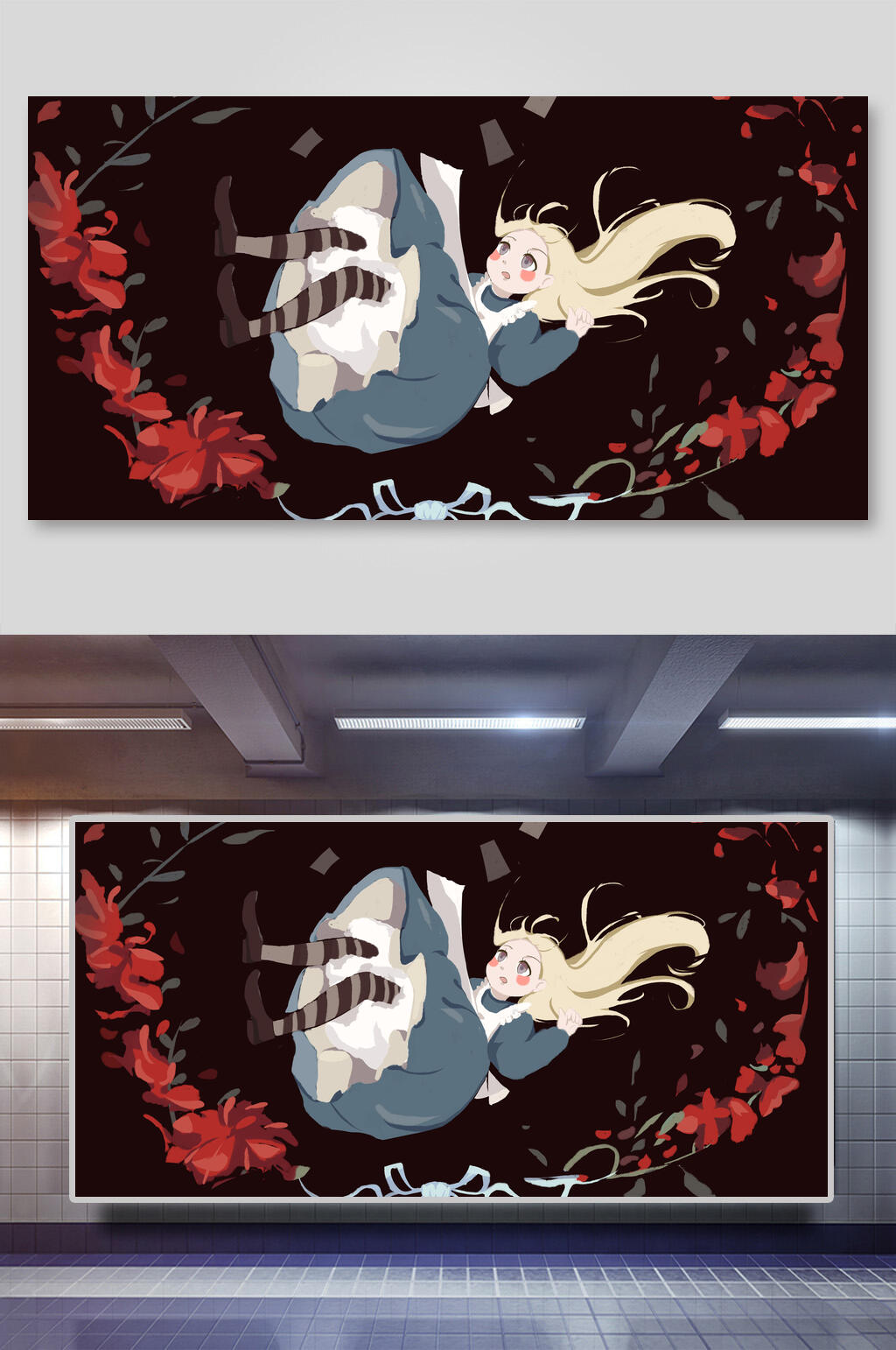红黑色系女孩梦幻唯美手绘插画素材