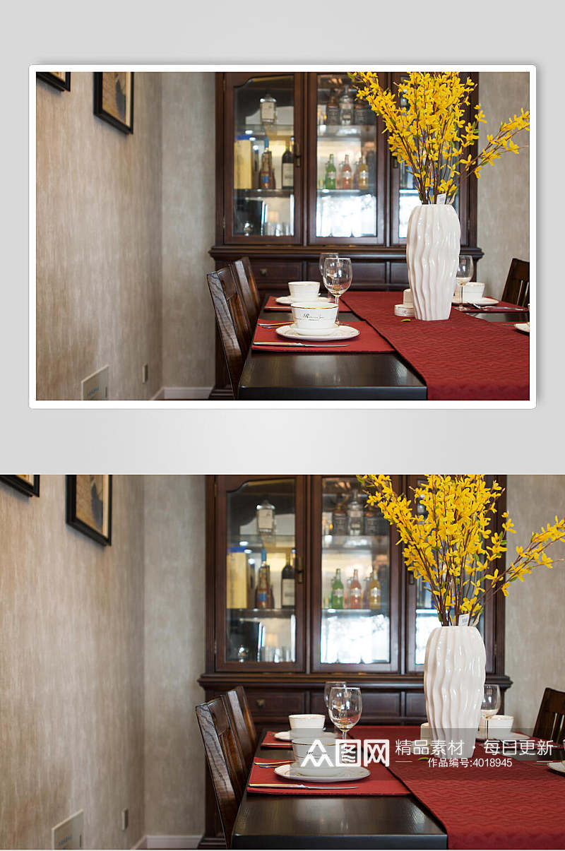 高端创意花瓶玻璃酒杯餐厅装修图片素材