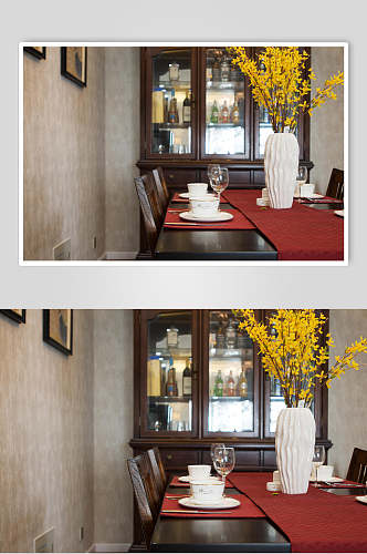 高端创意花瓶玻璃酒杯餐厅装修图片