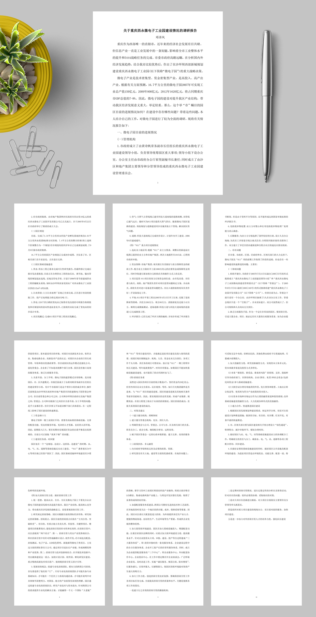 关于重庆西永微电子工业园建设情况的调研报告WORD素材