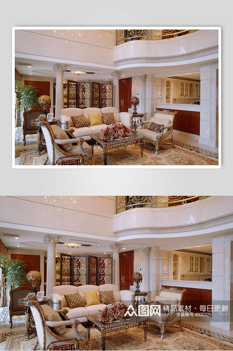 美式欧式客厅沙发复式跃层室内设计图片素材