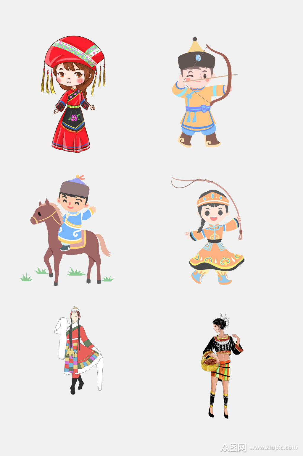 马鞭五十六个民族免抠素材素材