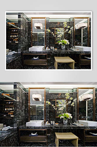 高端个性板凳镜子花朵洗手间古典图片