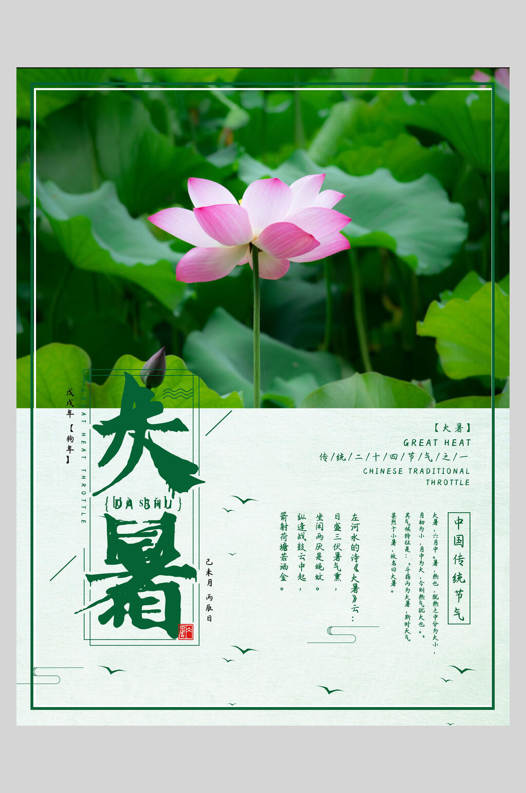 荷花竖版大暑节气海报素材