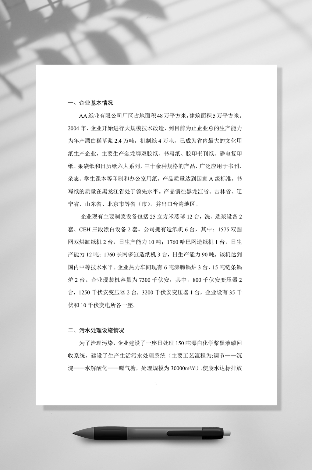 AA纸业有限公司中水回用简本定稿WORD素材