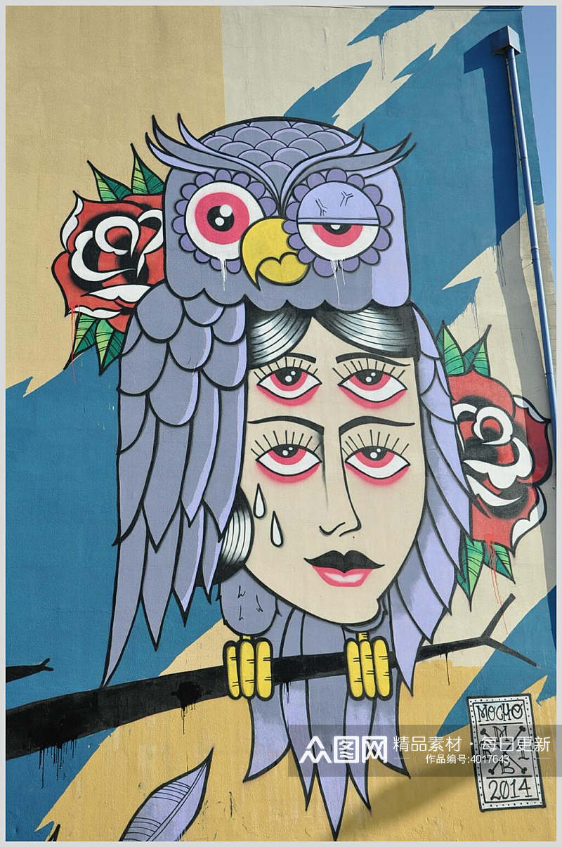 猫头鹰街头墙面涂鸦图片素材