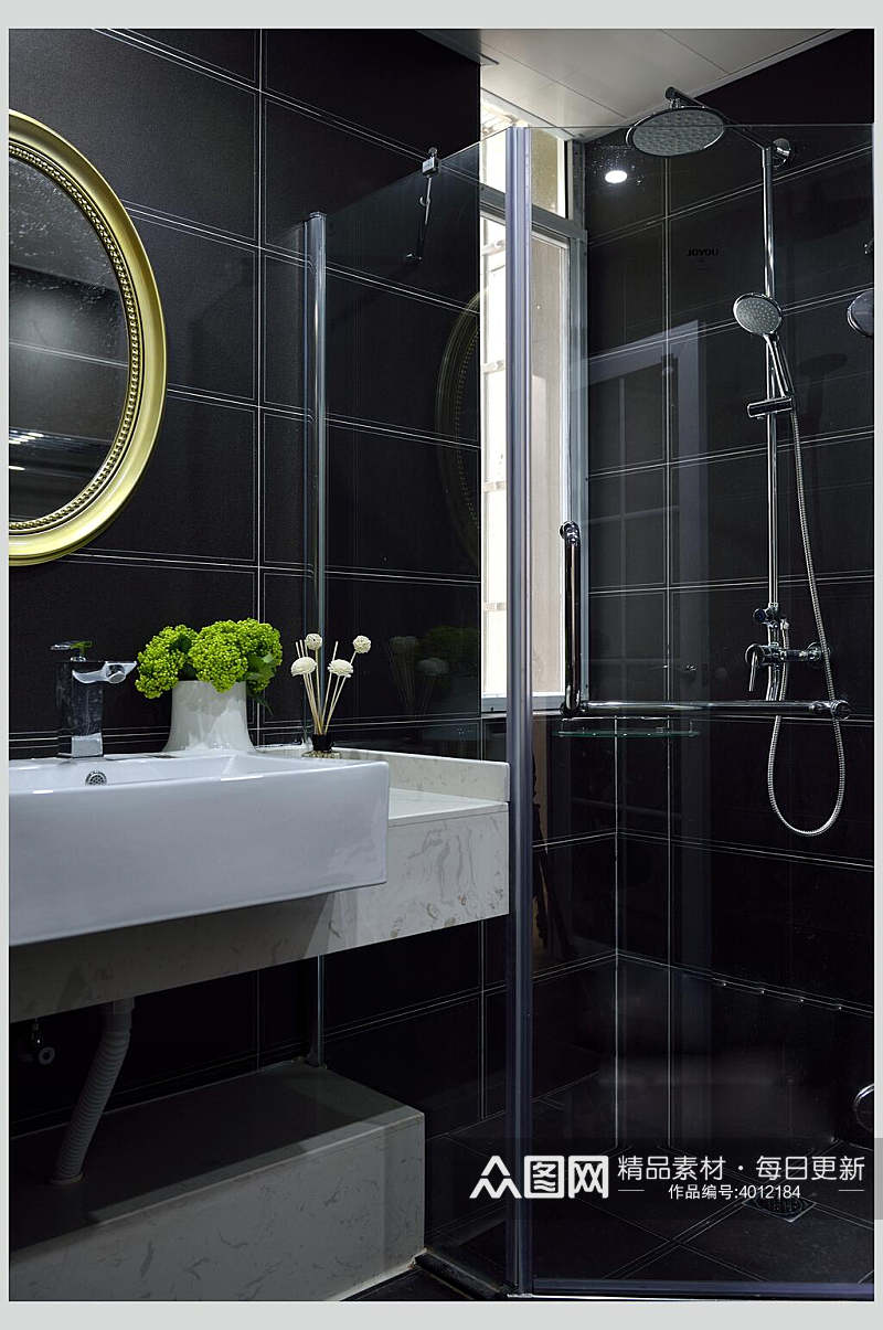 高端个性盆栽淋浴头洗手间设计图片素材