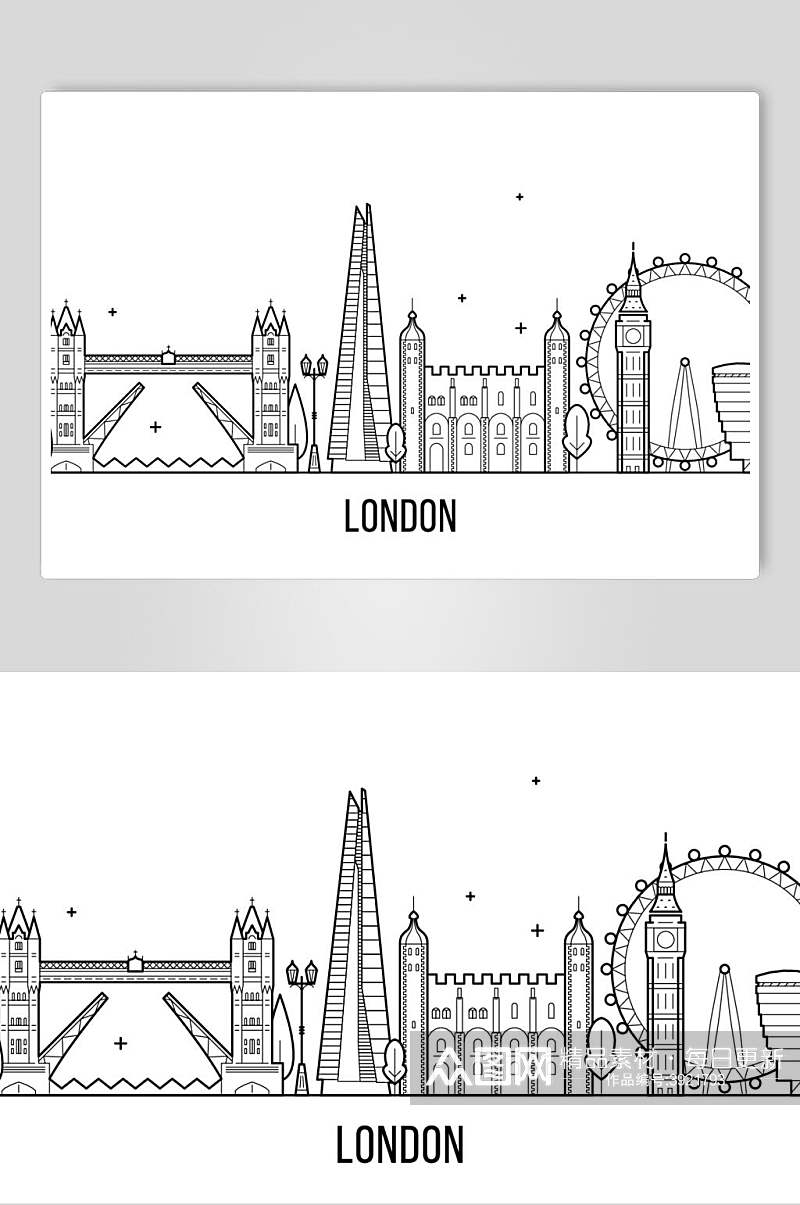 创意伦敦欧洲建筑线形轮廓矢量素材素材