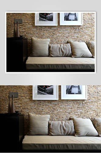 仿砖粗糙沙发背景现代三居室图片