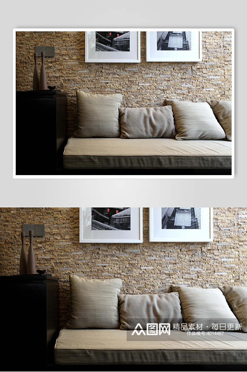 仿砖粗糙沙发背景现代三居室图片素材