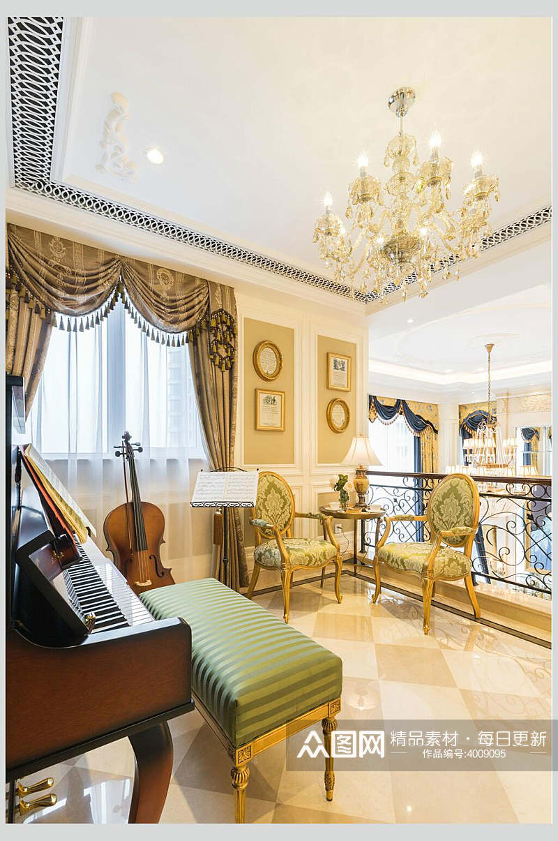 床铺钢琴创意高端椅子欧式别墅图片素材