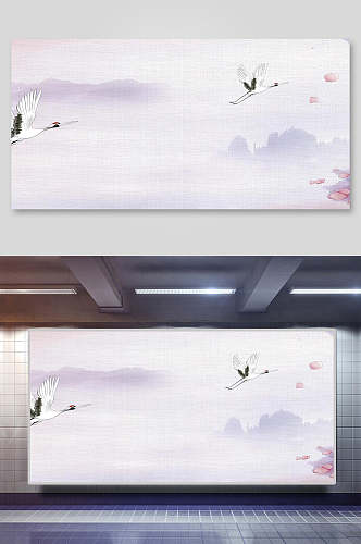紫色古典中国风水墨banner背景