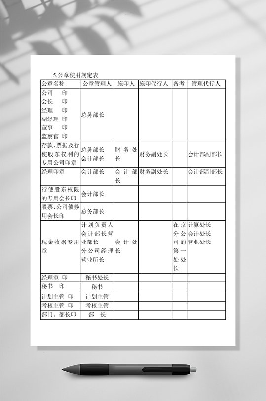 公章使用规定表WORD